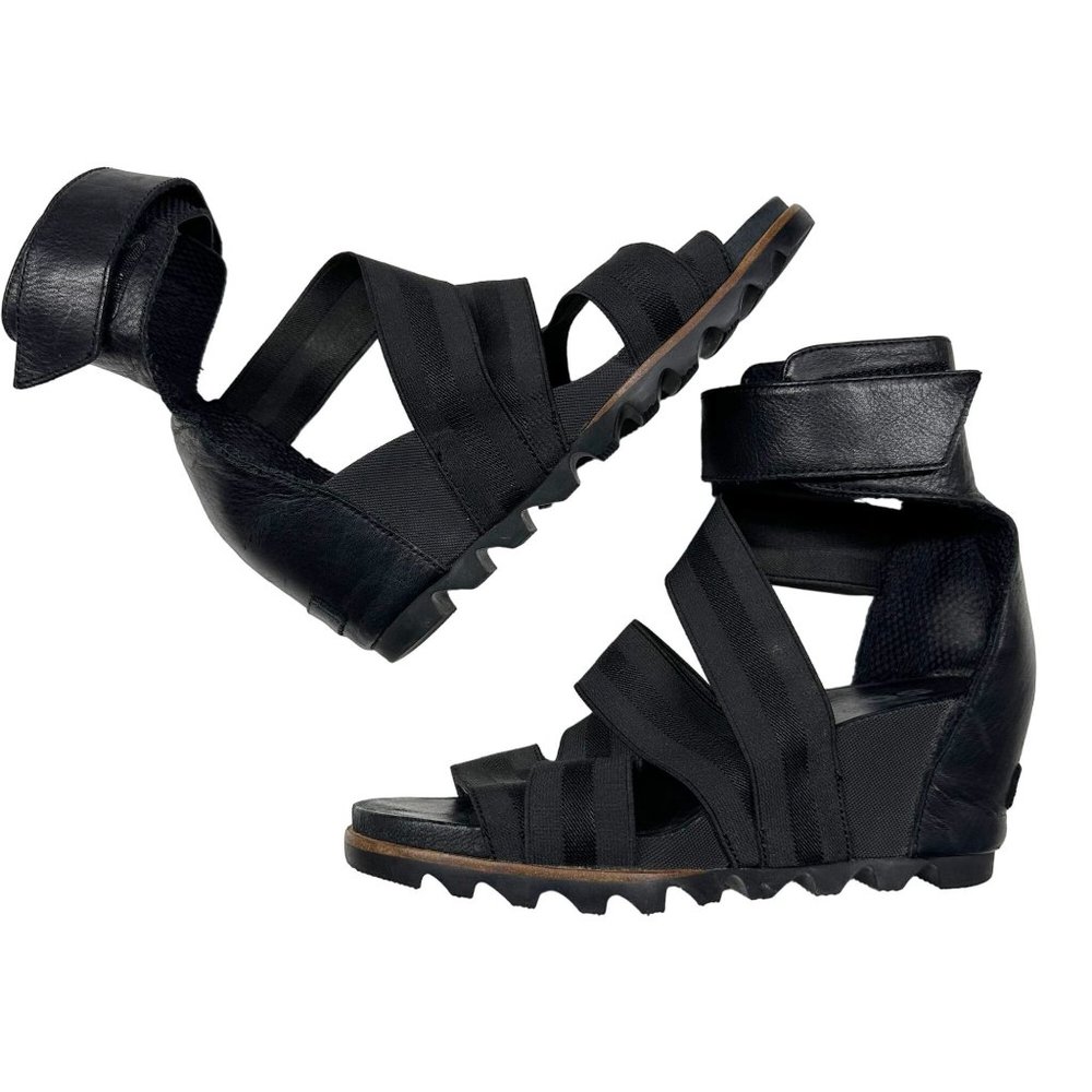 Sorel Joanie Gladiator II Wedge Cuff Sandals  Black Womens Size 8